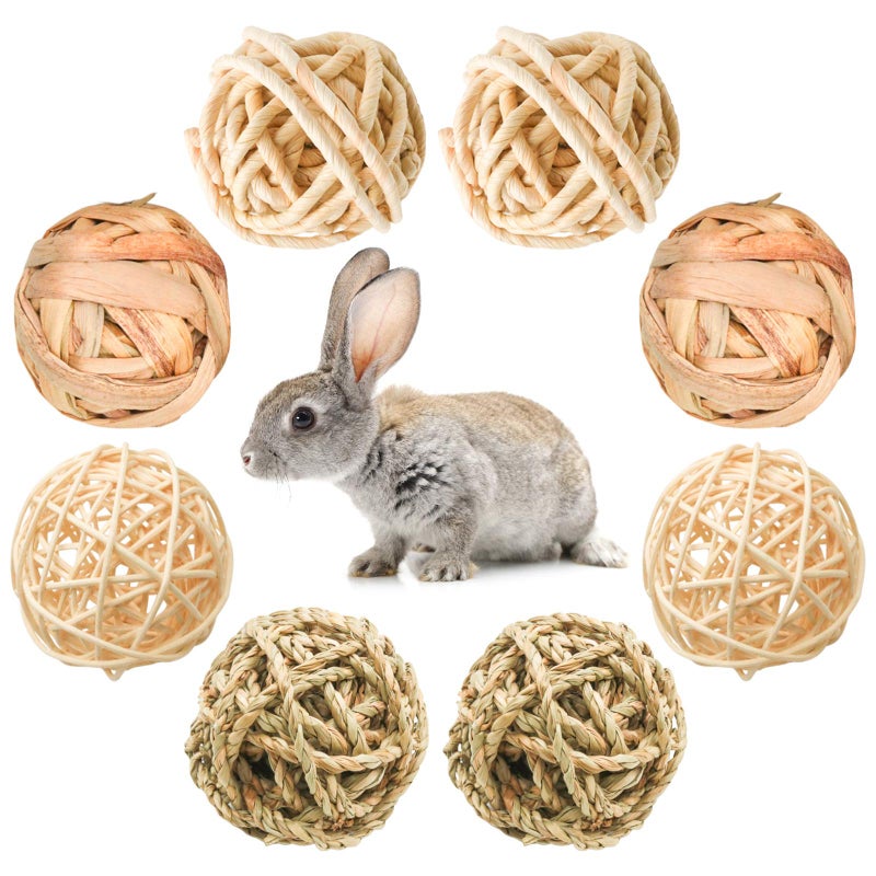Bac-kitchen 8 Pcs Small Animals Play Balls Rolling Activity Chew Toys Gnawing Treats for Rabbits Guinea Pigs Chinchilla Bunny Natural Balls, Pet Cage Entertainment Accessories (8Pcs) - Image 1